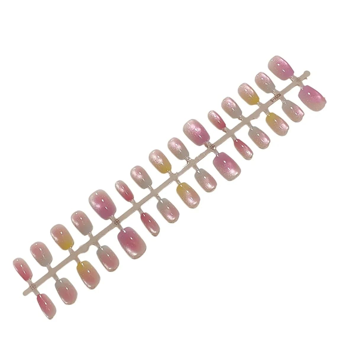 Faux Ongles Œil de Chat Dégradé Fruits avec Éclat Perles de Verre