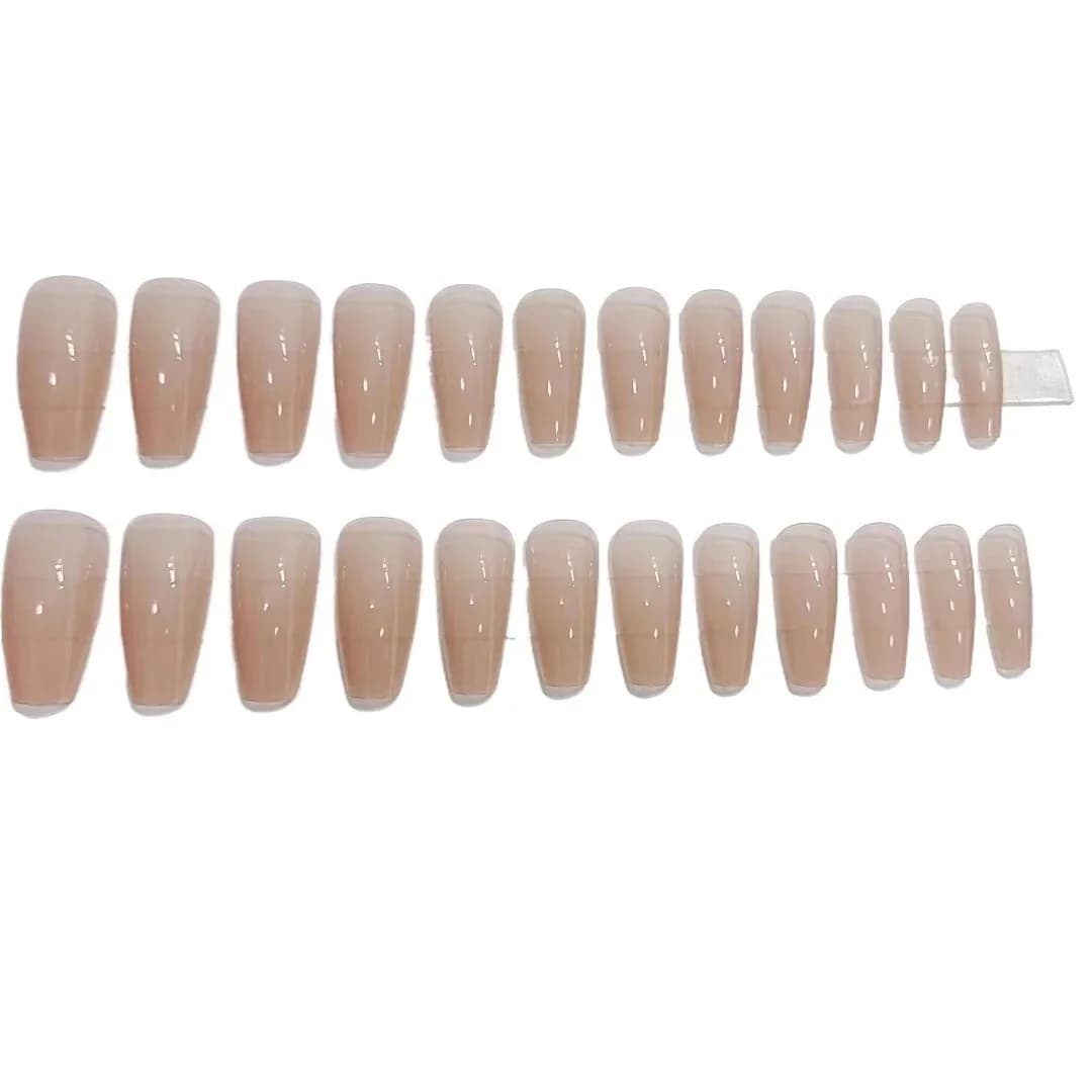 Faux Ongles Longs Cercueil Nude Translucide Gel Couleur Unie