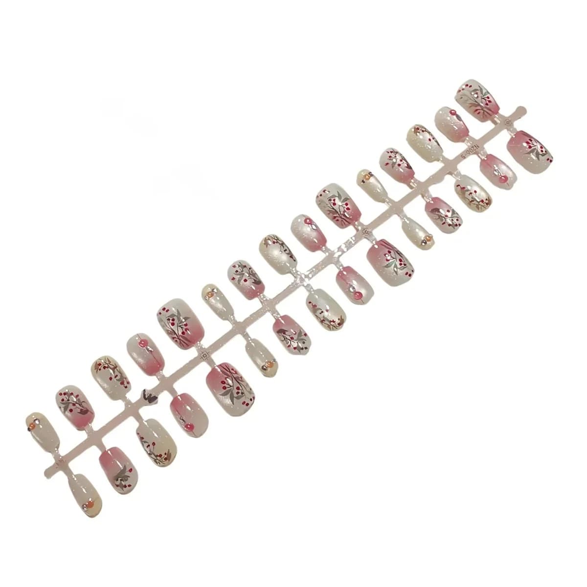 Faux Ongles Œil de Chat Haricot Rouge avec Strass et Motif Floral