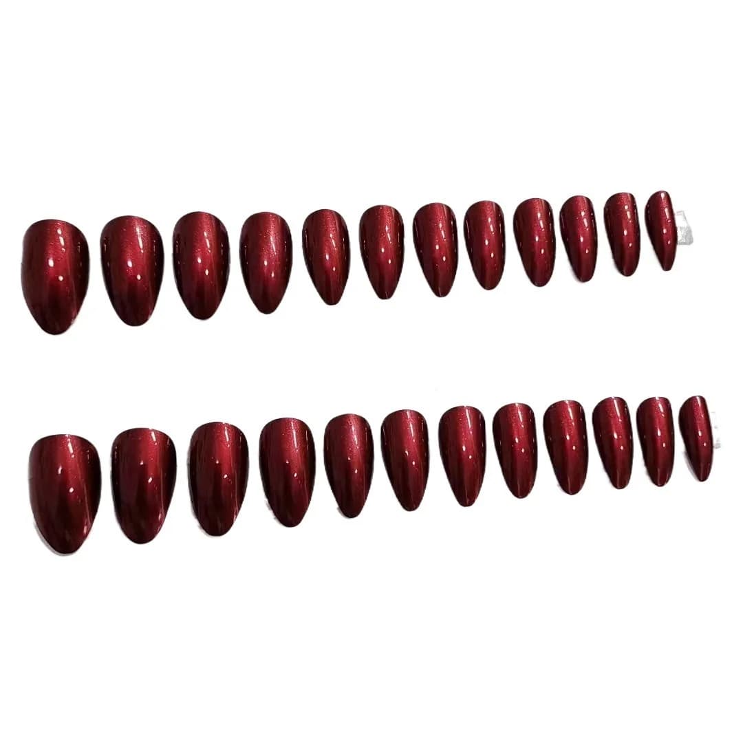 Faux Ongles à Presser Longs en Forme de Stiletto Rouge Nacré Uni