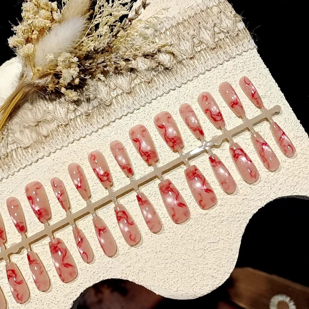 Faux Ongles Œil de Chat Rose, Forme Ovale Moyenne, Finition Pailletée