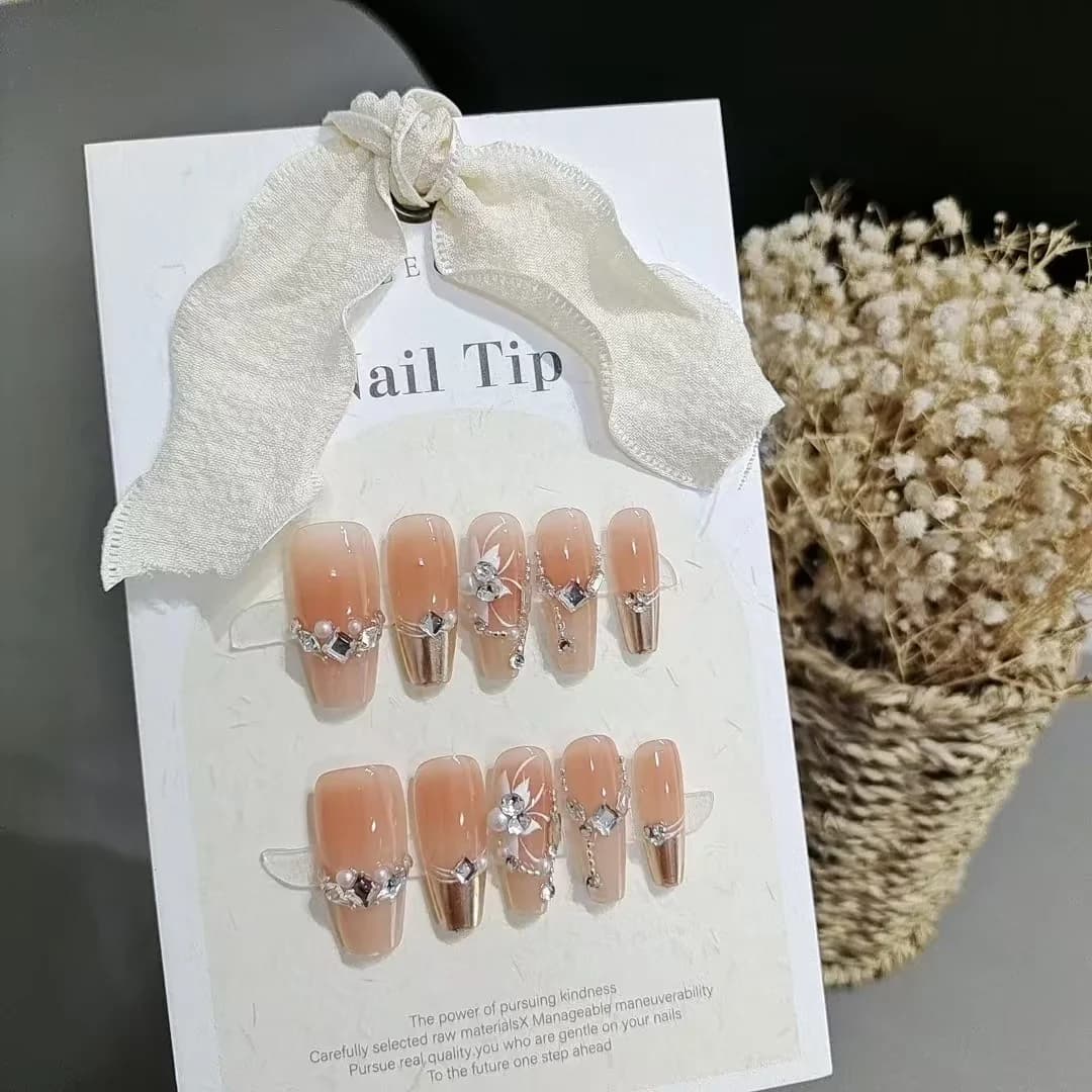 Faux ongles à coller Jardin du coucher de soleil design floral chromé 10 pièces