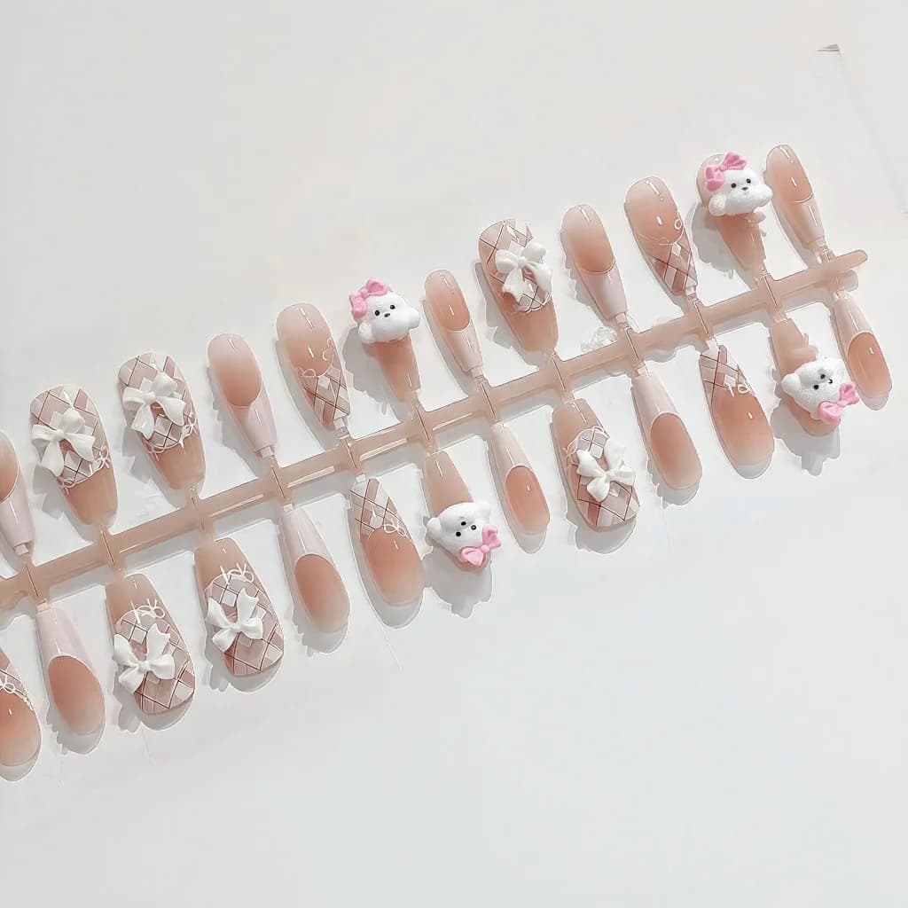 Faux Ongles Chien en Peluche, Design French Manucure Mignon, 30 Pièces