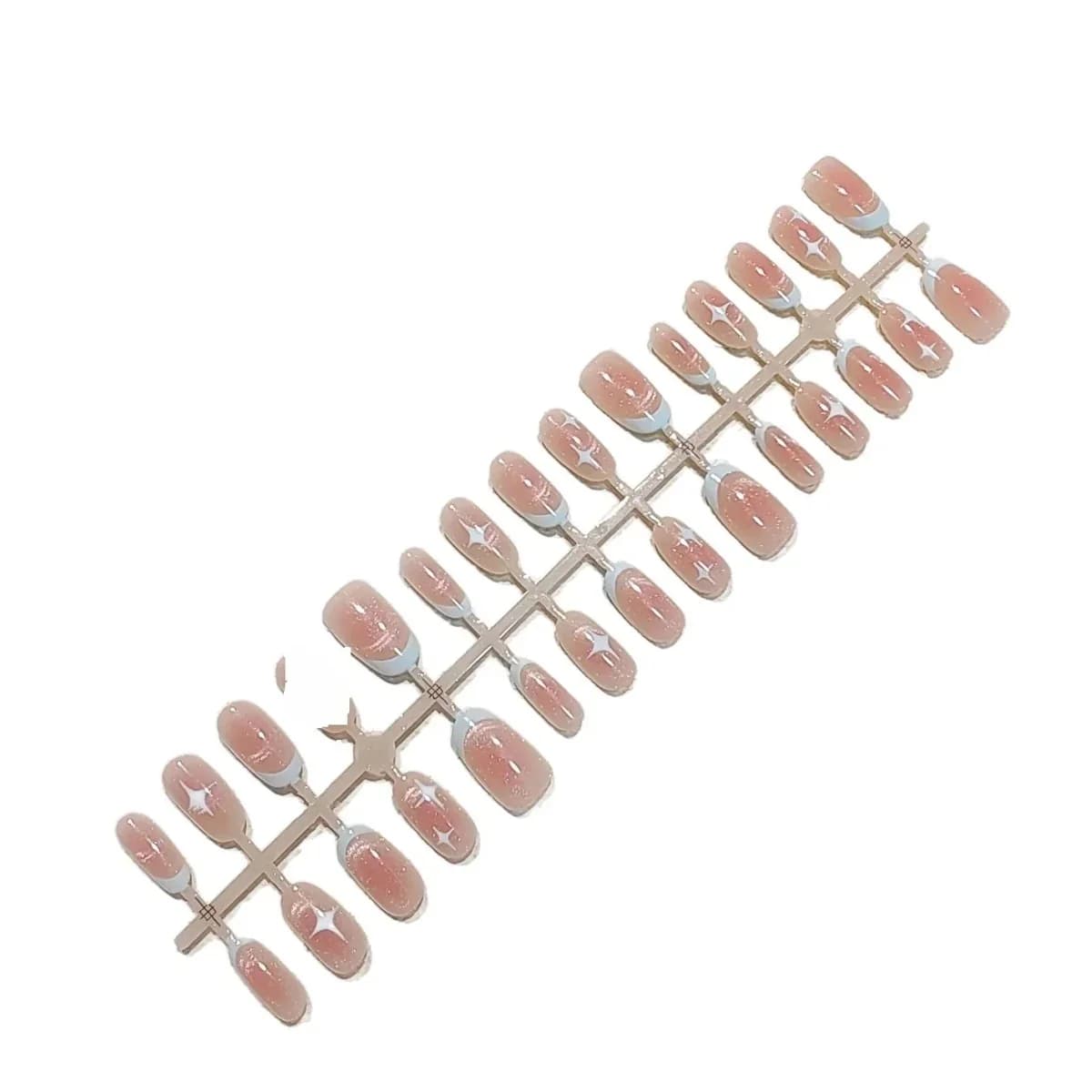 Faux Ongles Courts Ovales Œil de Chat Design Ciel Étoilé Rose