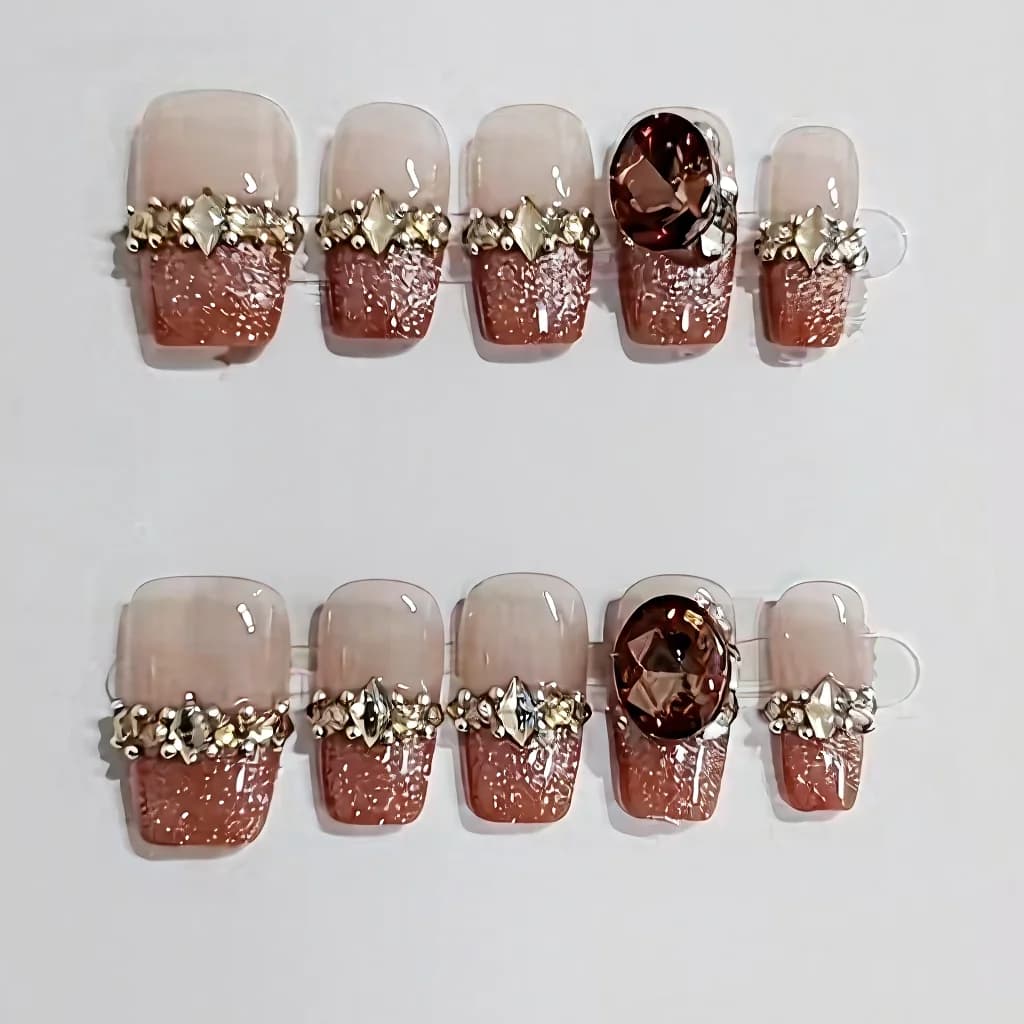 Faux Ongles à Presser French Manucure avec Strass Design Œil de Chat