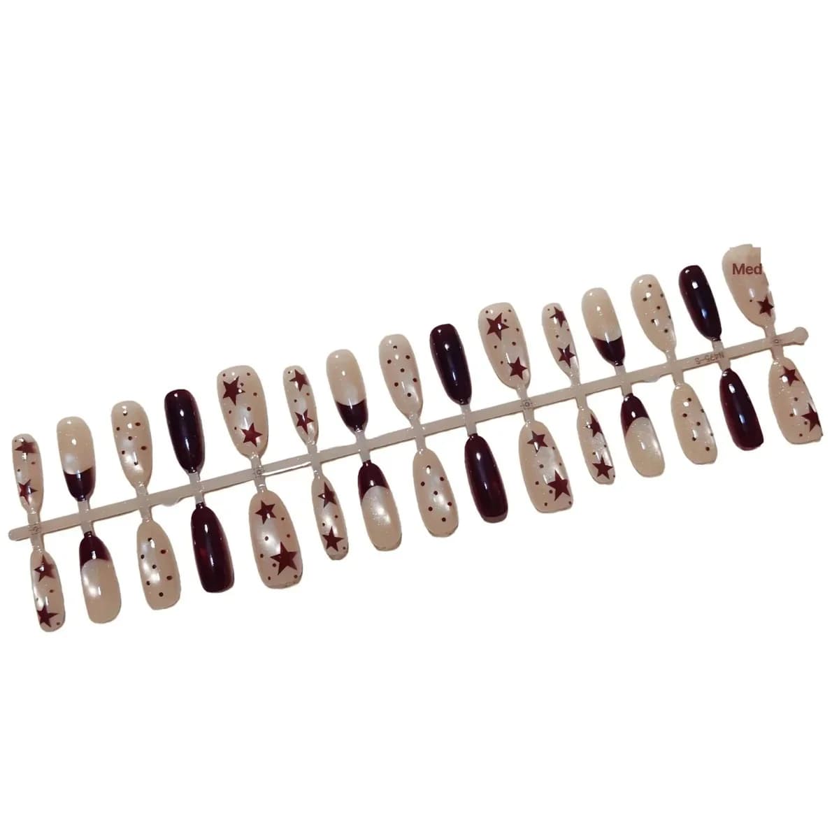 Faux Ongles Œil de Chat Marron avec Étoiles et Pois