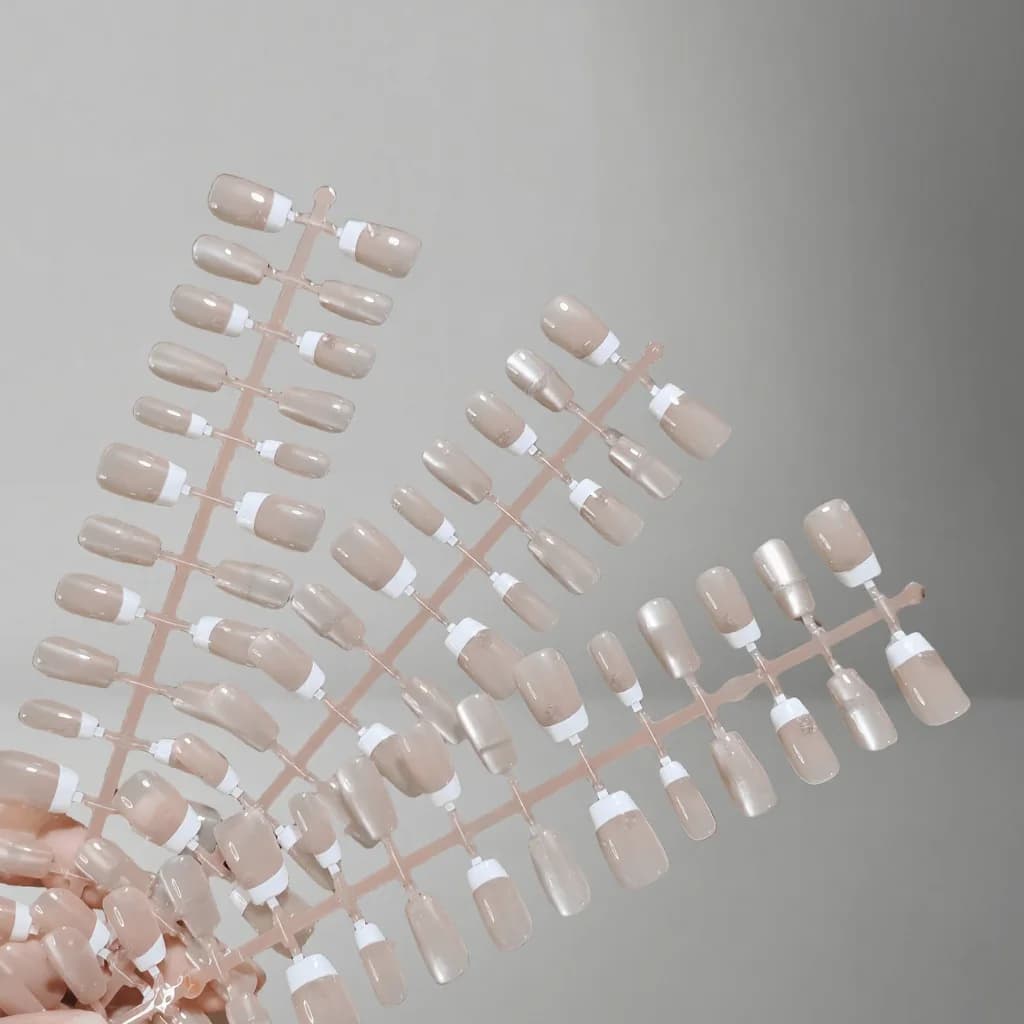 Set de Manucure Faux Ongles Courts Cercueil French Tip avec Nœud Rose