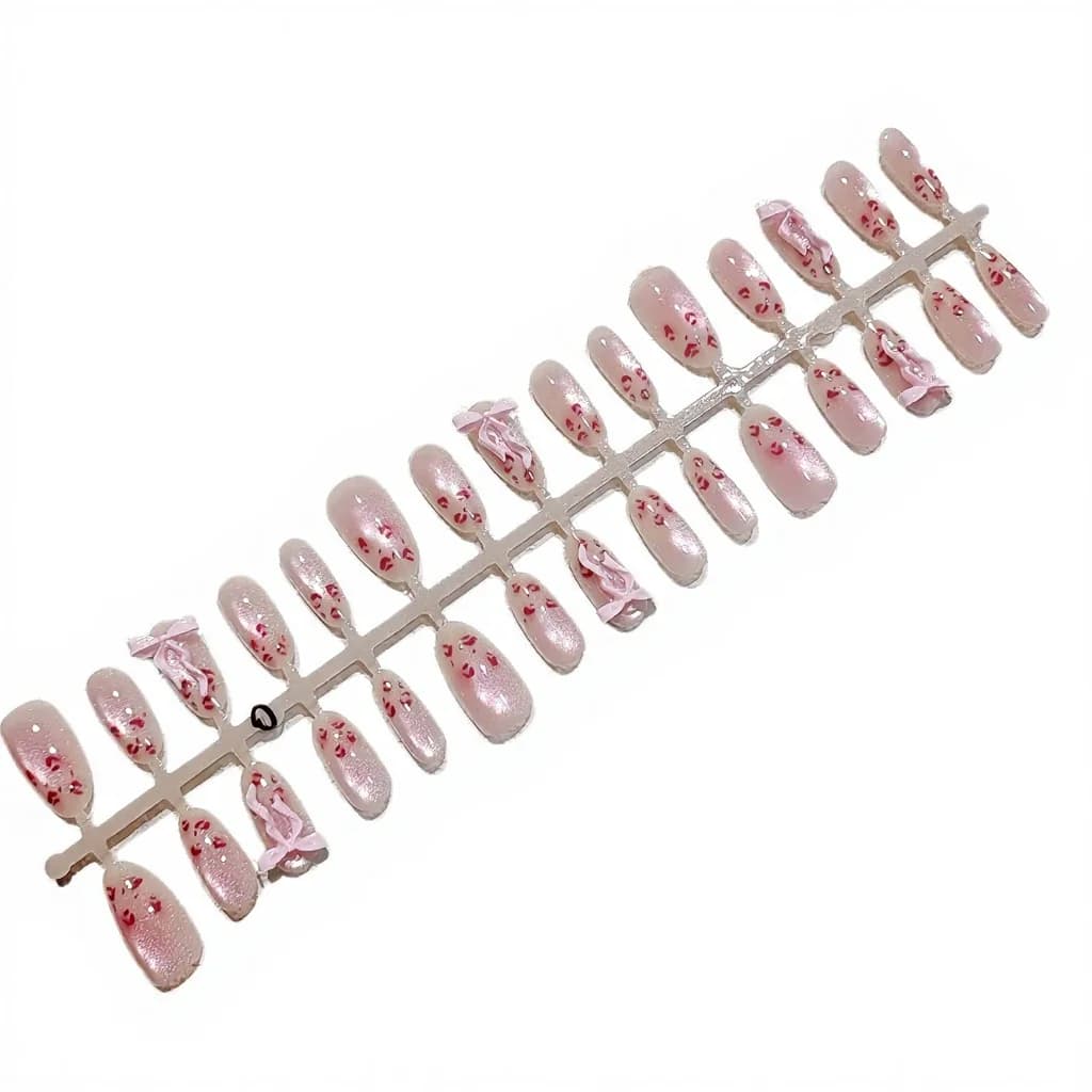 Faux Ongles Œil de Chat Léopard Rose, Forme Ovale Moyenne