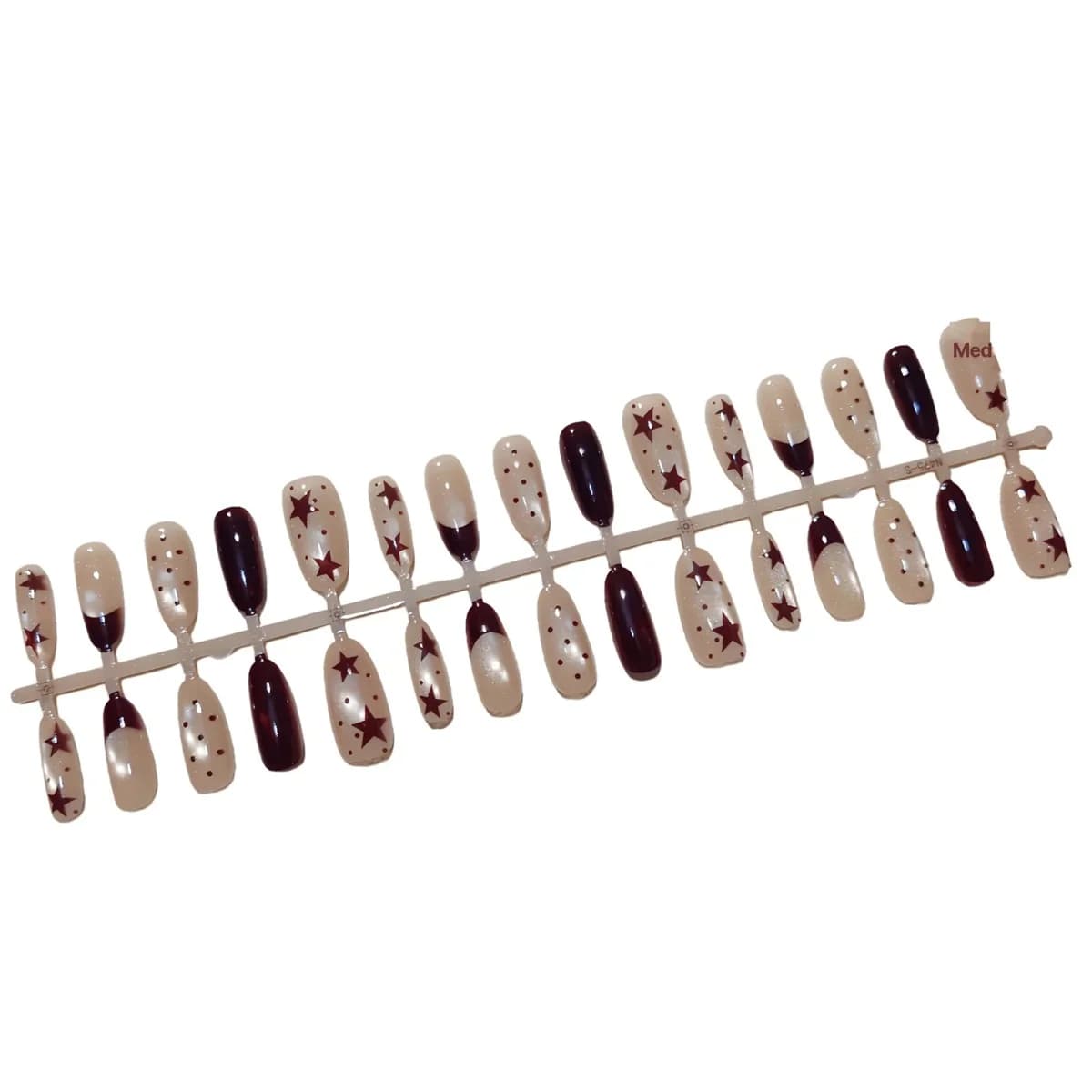 Faux ongles Cat Eye marron avec étoiles et pois