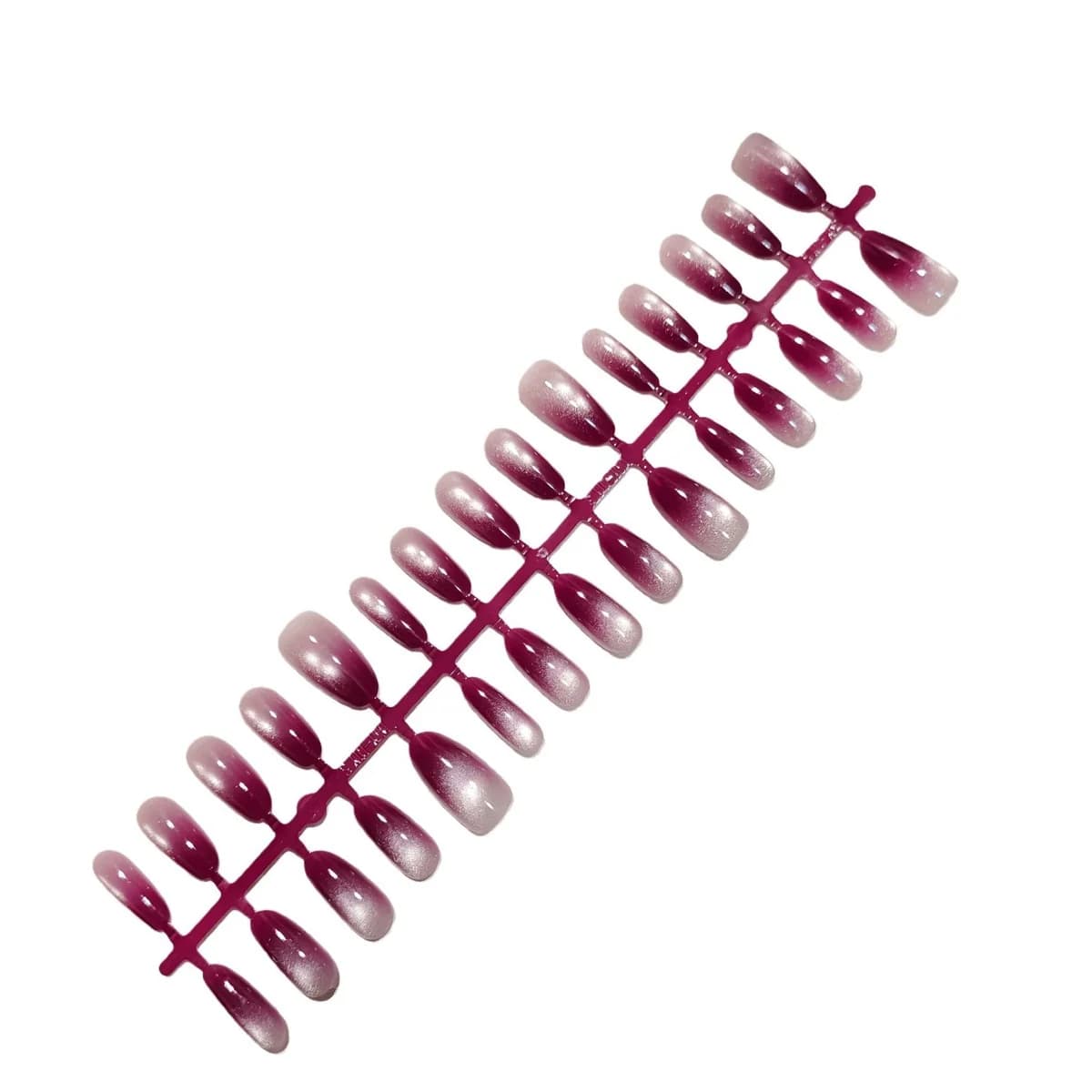 Faux Ongles Œil de Chat Violets Forme Ovale Moyenne Design Perles de Verre