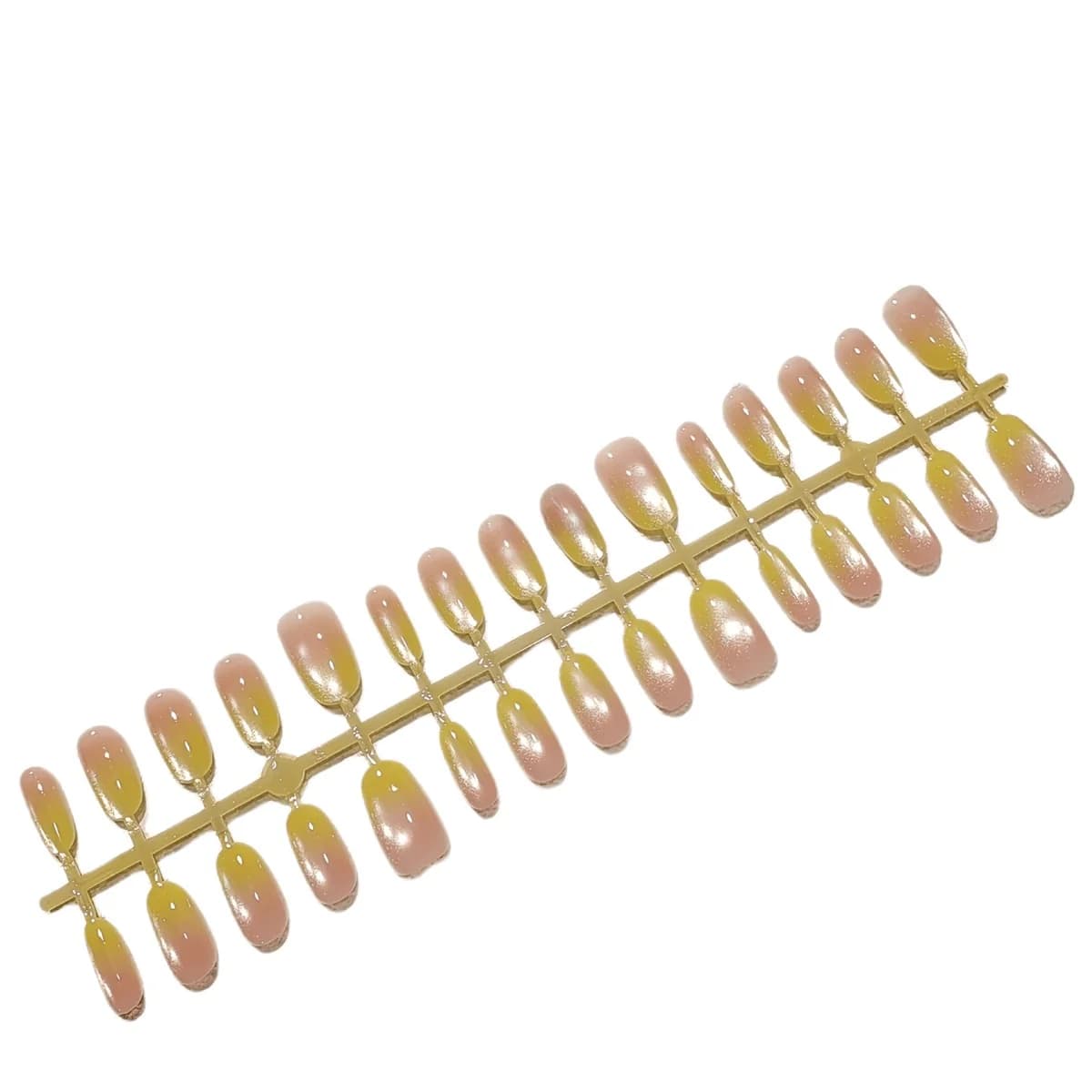 Faux Ongles Œil de Chat Jaune Citron Courts Moyens Ovales