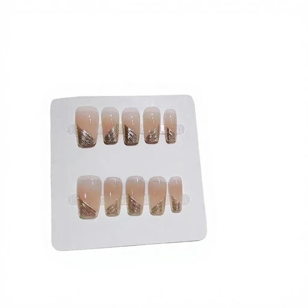 Faux ongles courts carrés French manucure diagonale 10 pièces