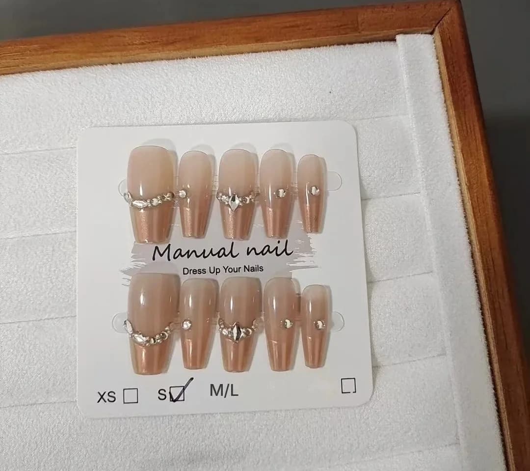 Faux ongles french avec strass, 10 pièces