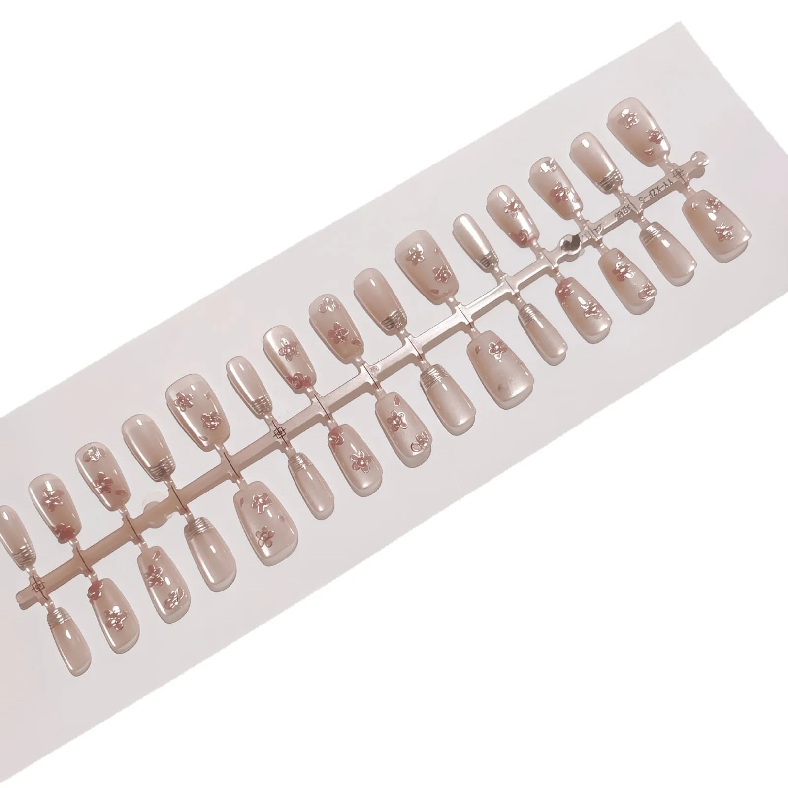 Faux Ongles French Rose à Fleurs avec Finition Chrome Œil de Chat