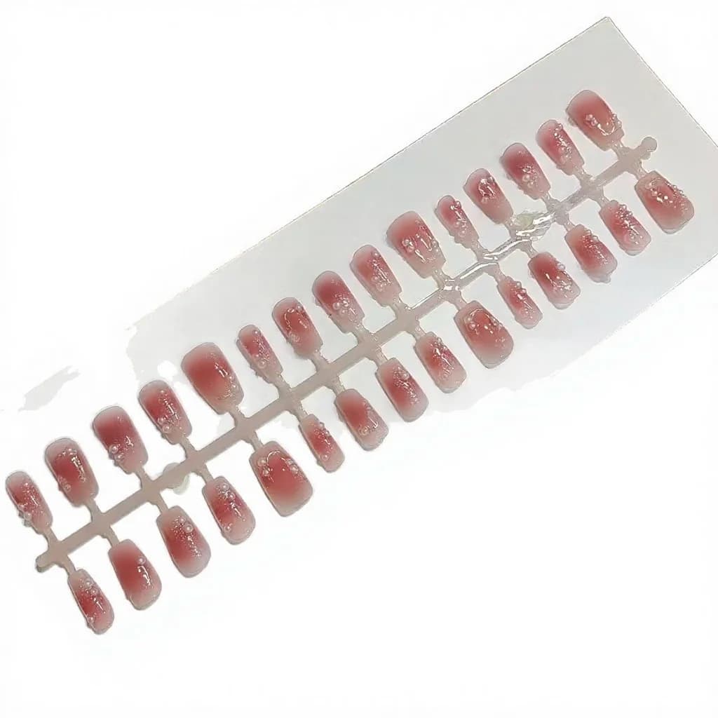 Faux ongles courts forme cercueil, design floral papillon blush prune (30 pièces)