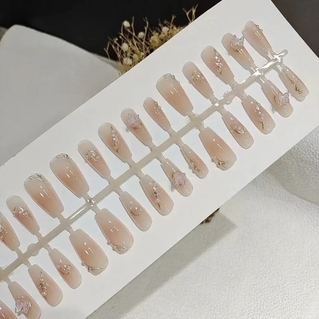 Faux ongles à presser papillons 3D, 30 pièces, réutilisables