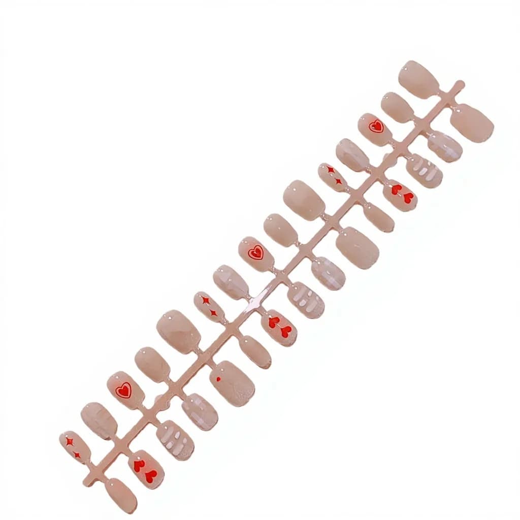 Faux Ongles Mignons Carrés Courts Cœur Rouge Effet Œil de Chat