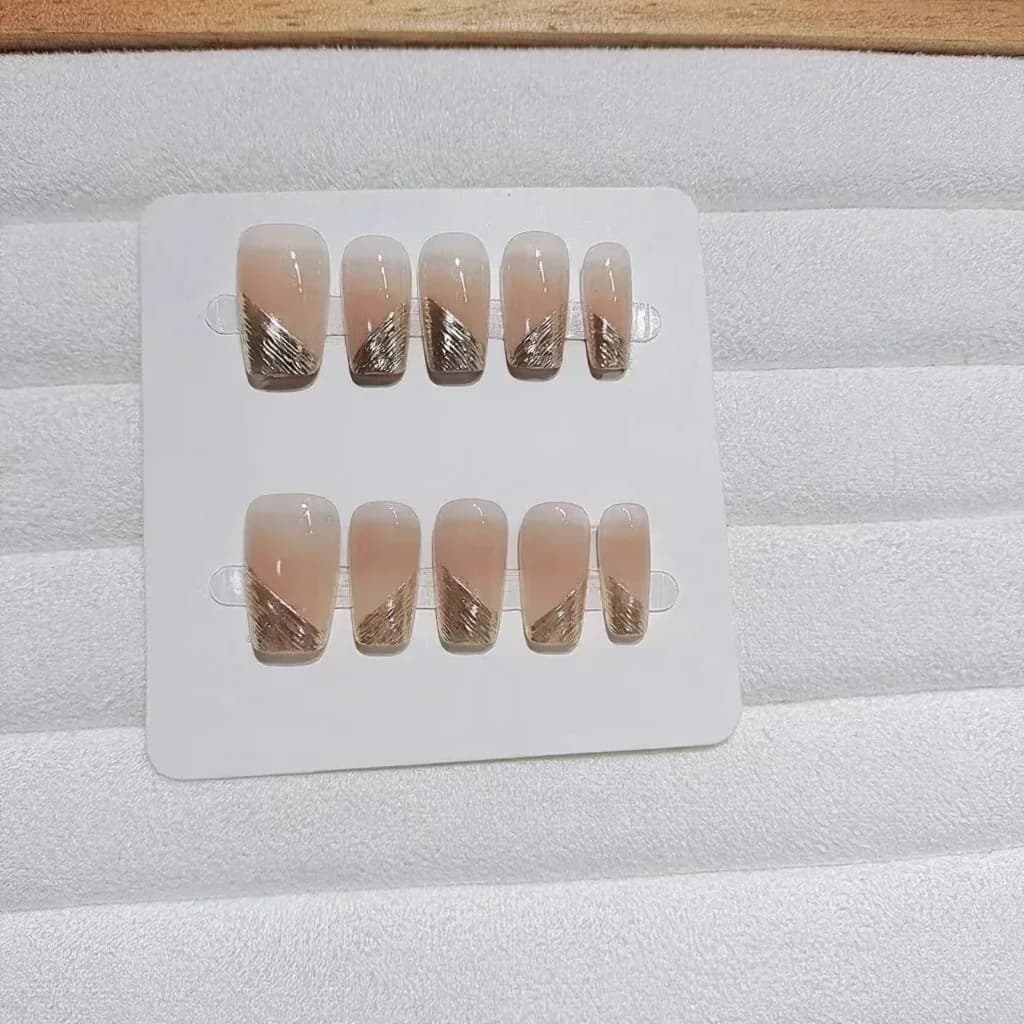 Faux Ongles French Manucure Diagonale Courts Carrés 10 Pièces