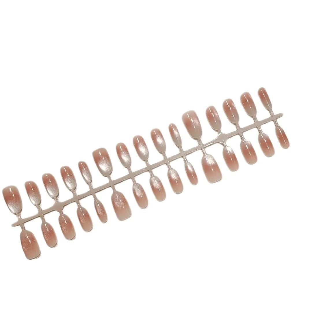 Ongles à enfiler œil de chat orange rose, courts moyens ovales