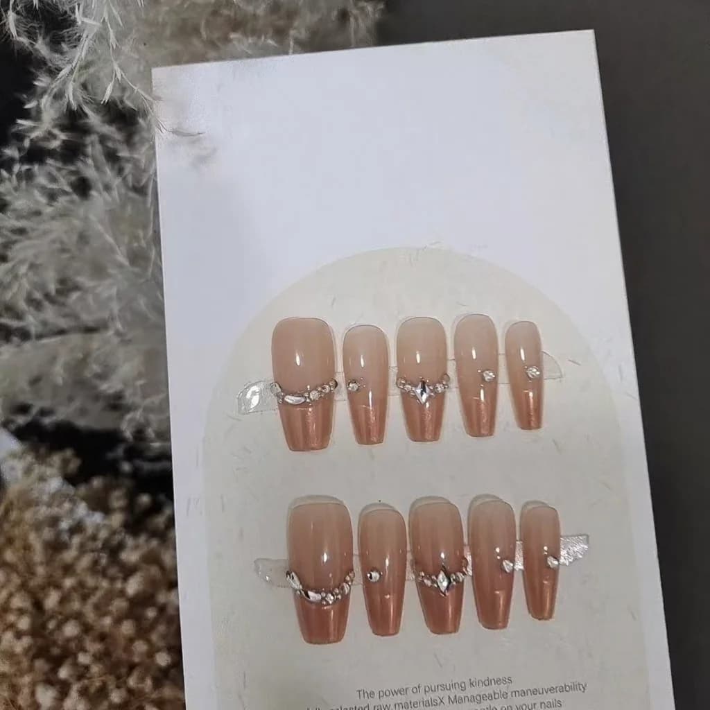 Faux Ongles French Manucure avec Strass 10 Pièces
