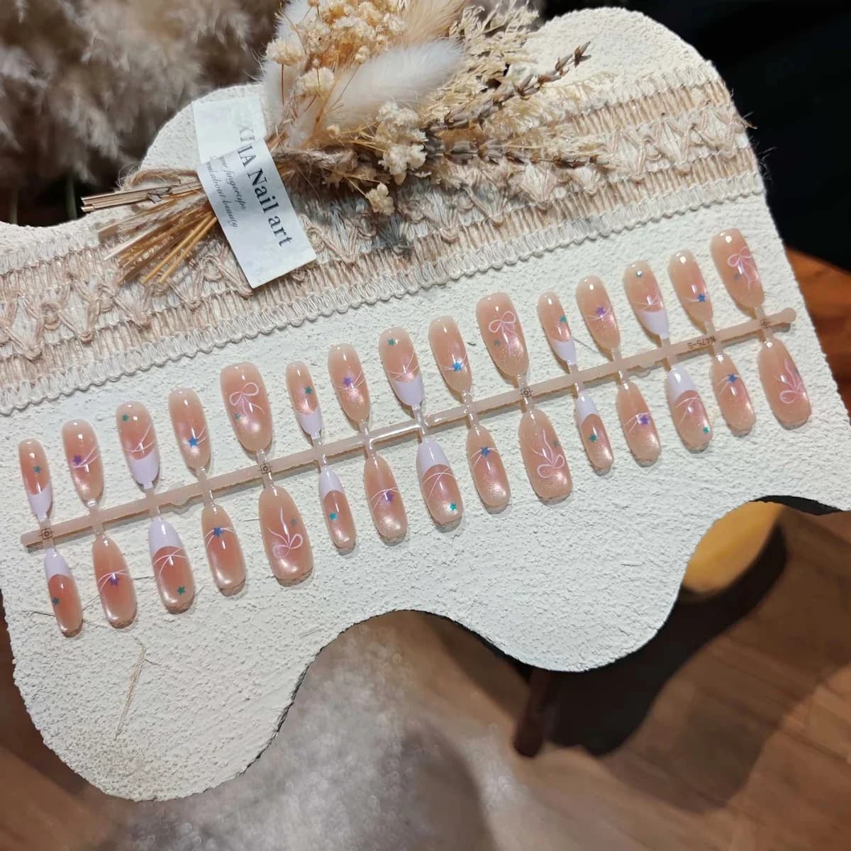 Faux Ongles Press-On Œil de Chat Rose Poudré, 30 Pièces, Réutilisables