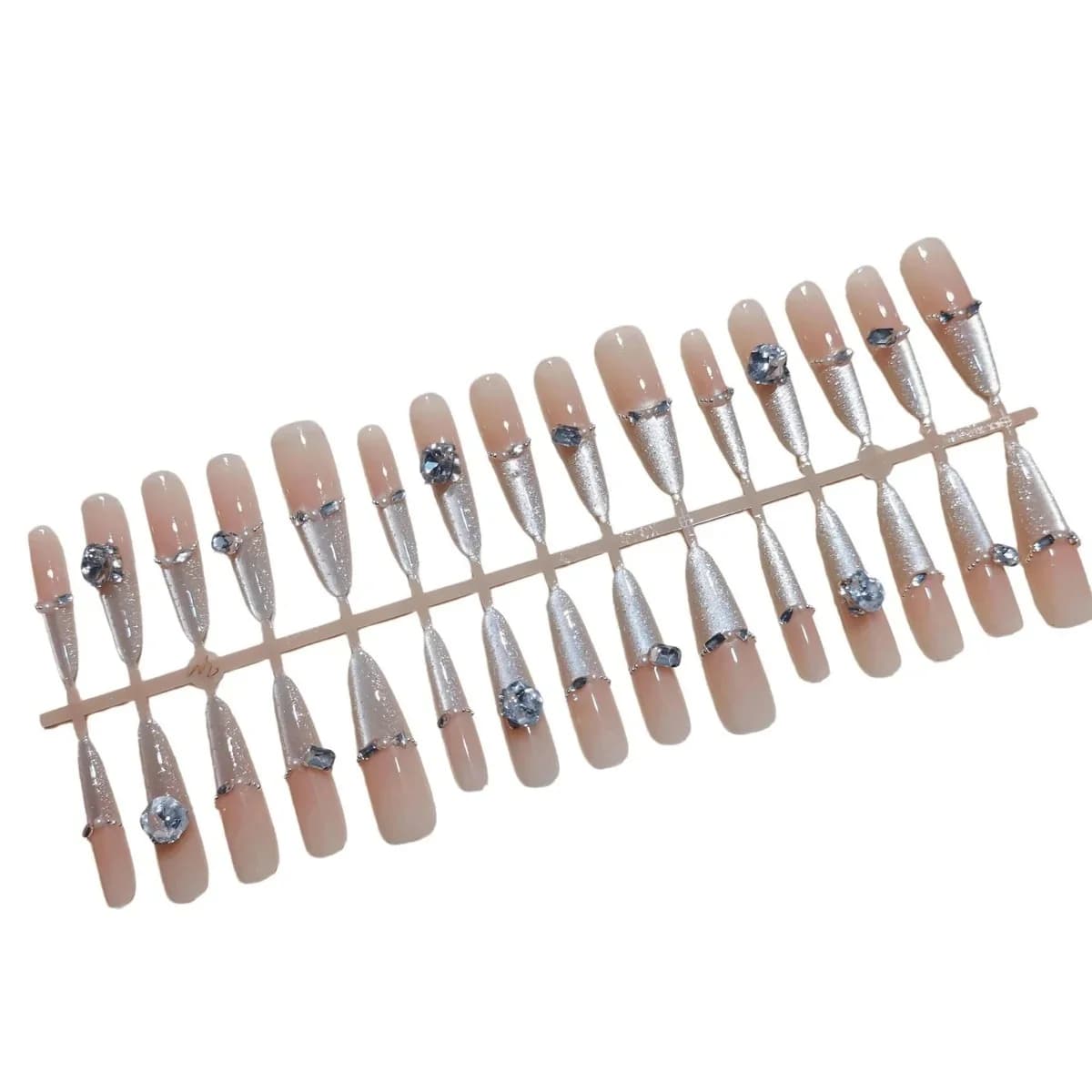 Ensemble Manucure Faux Ongles Press-On Strass Nacrés Effet Œil de Chat Pailleté