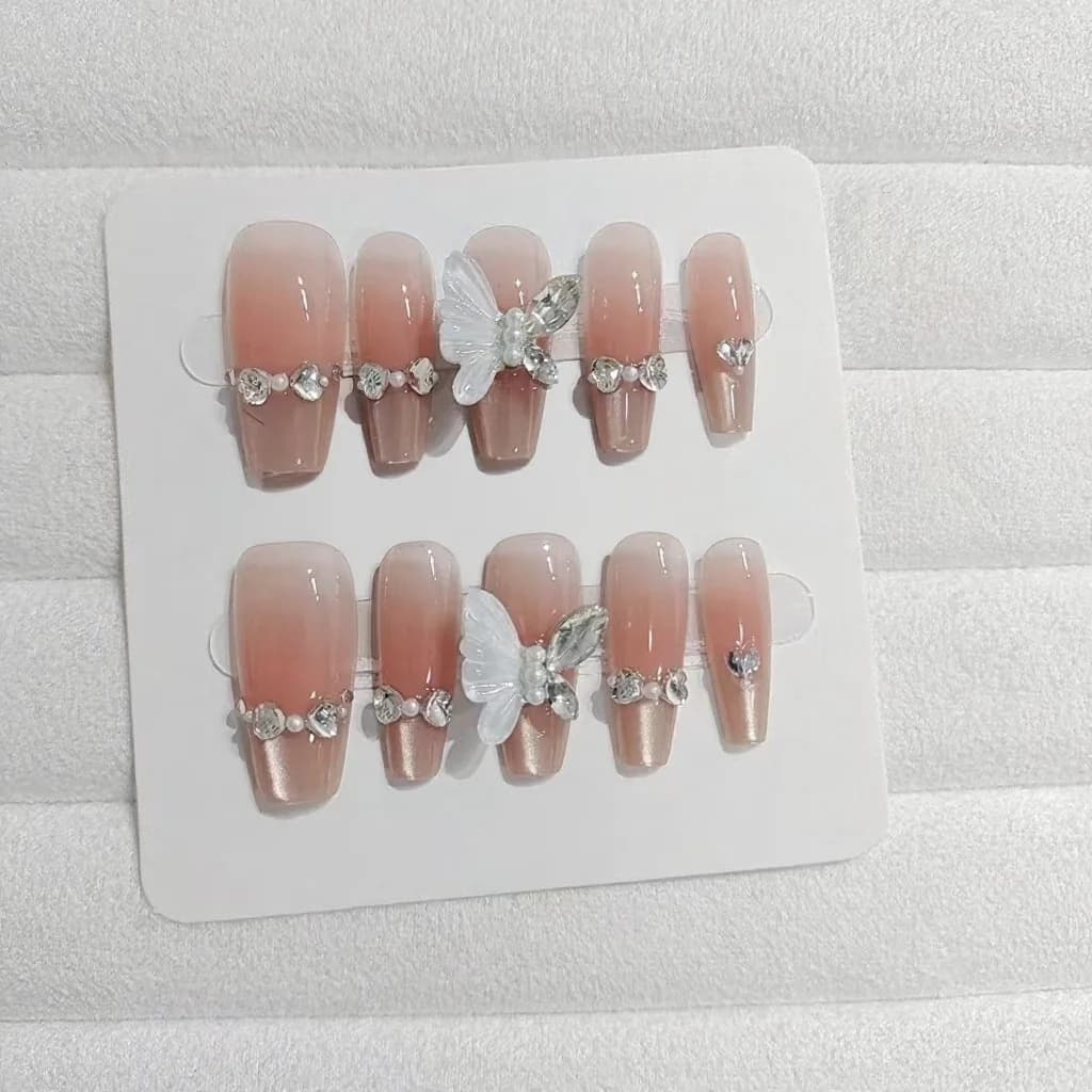 Faux Ongles à Presser Ailes d'Ange Œil de Chat Design Papillon 30 Pièces