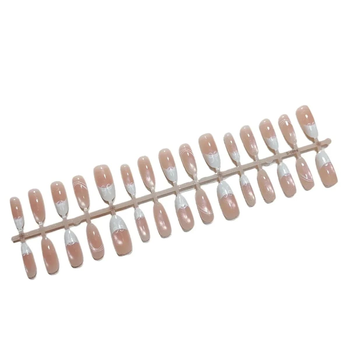 Faux Ongles Œil de Chat Blanc Laité, Forme Ovale Moyenne, 30 Pièces