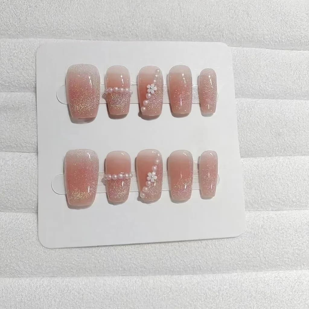 Faux Ongles Cercle Arc-en-ciel Œil de Chat Motif Floral 30 Pièces