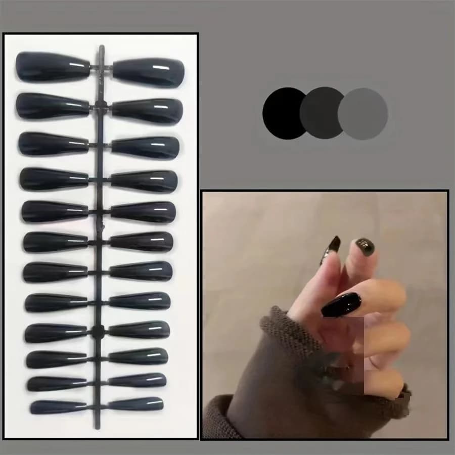 Faux ongles trapézoïdaux brillants, couleur unie, longueur courte, boîte de 24 pièces