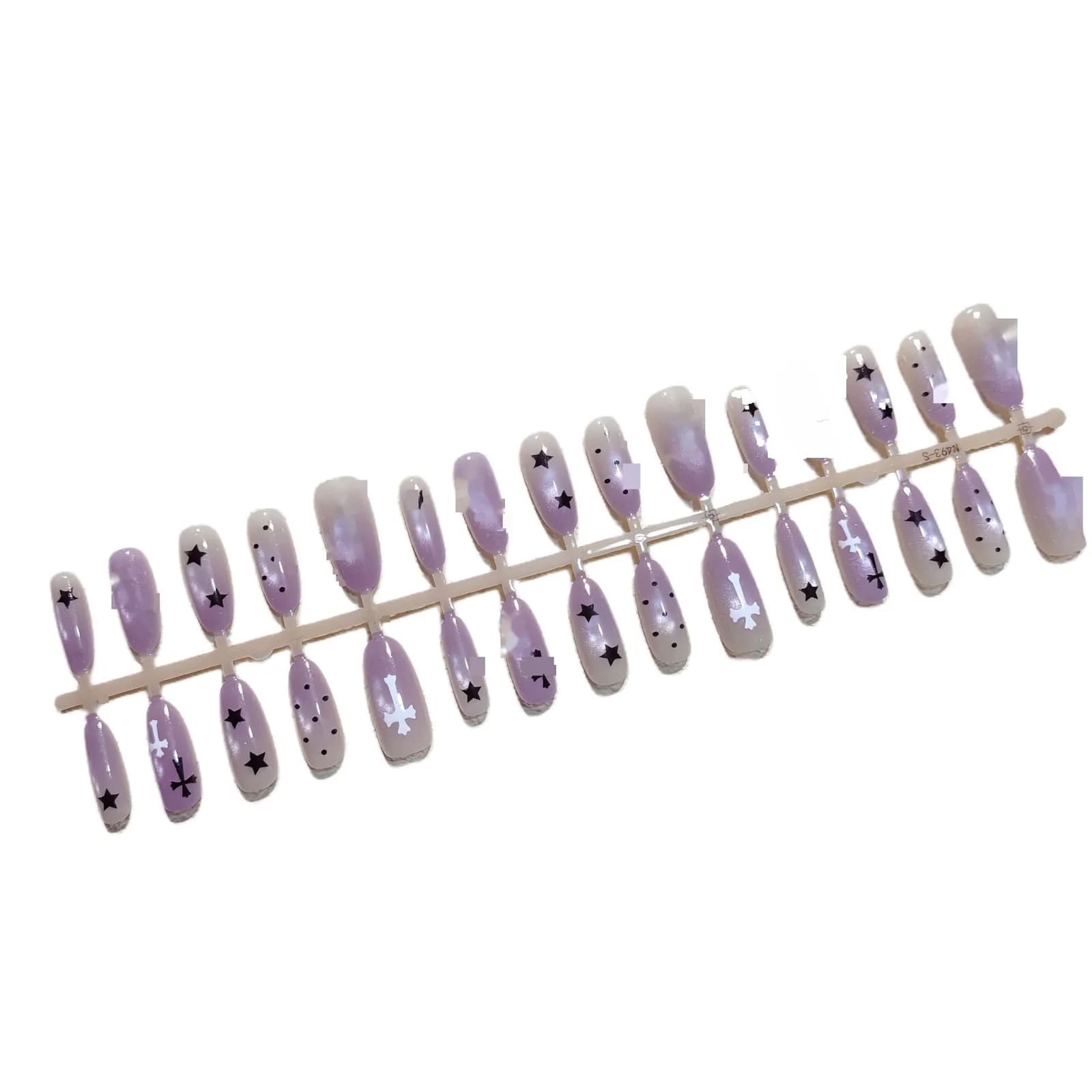 Faux Ongles Œil de Chat Étoilé Violet, Forme Ovale Moyenne, 30 Pièces