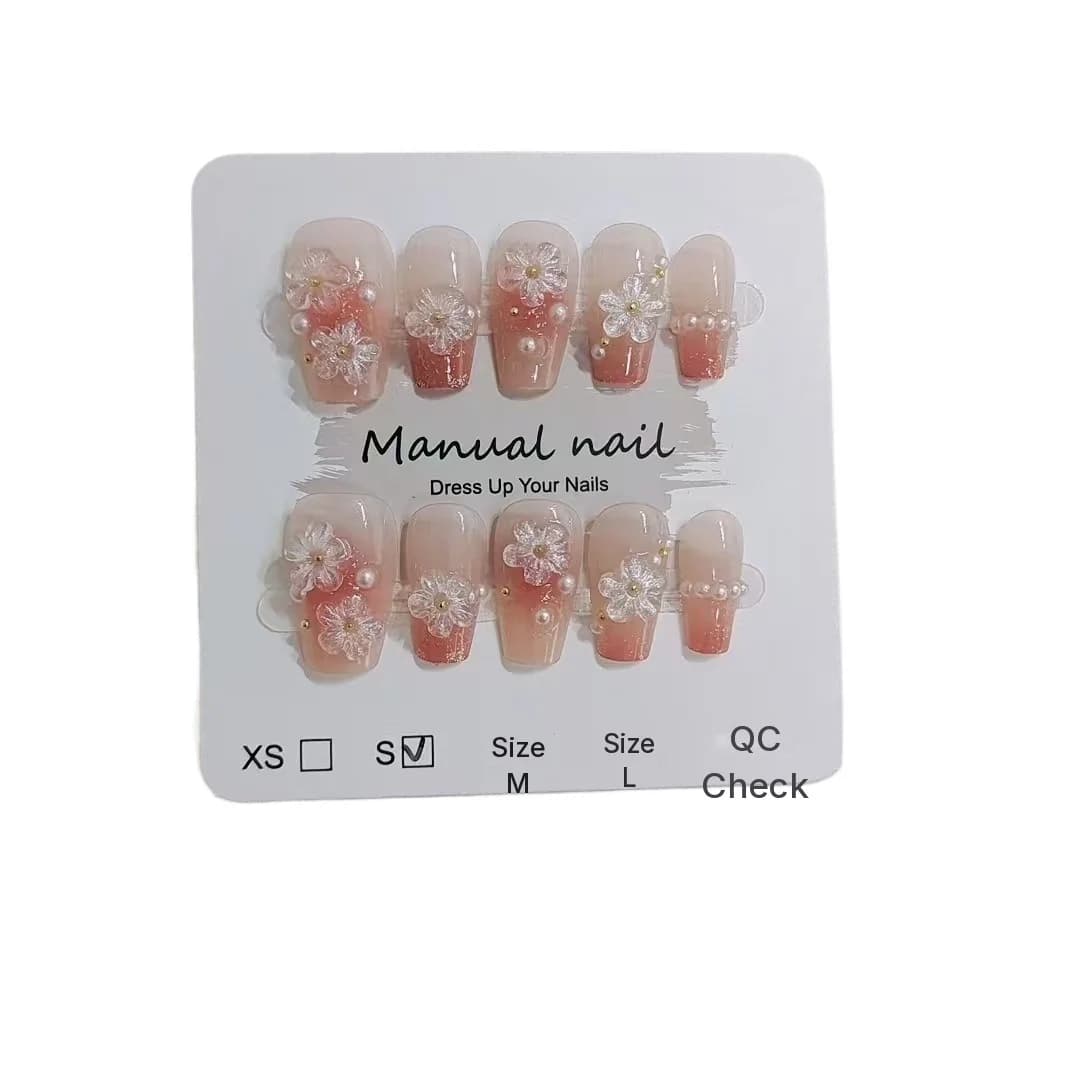 Faux Ongles Floraux Forme Courte Cercueil Design Mignon Blush 10 Pièces