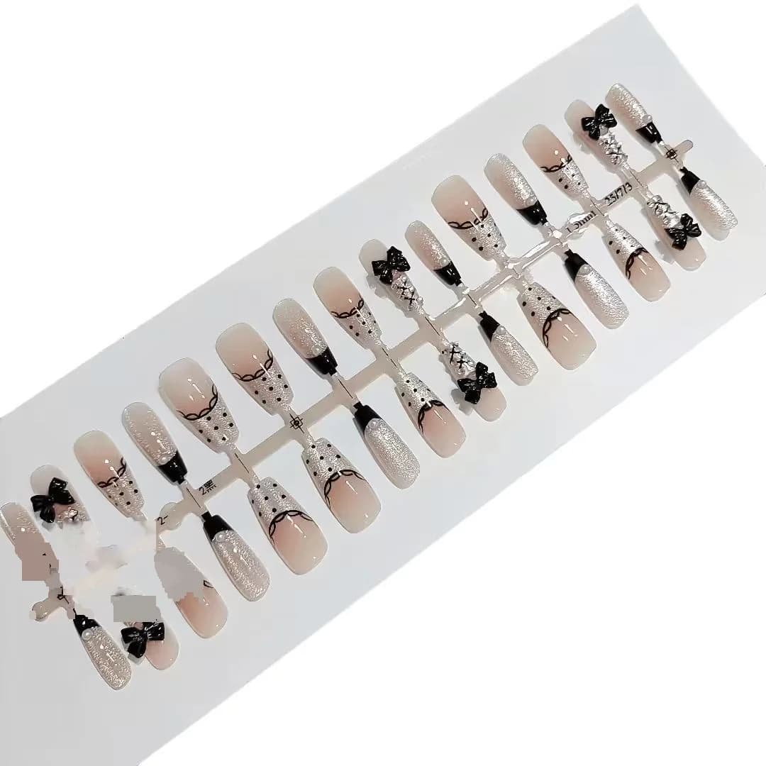 Faux Ongles French Manucure Dentelle Nœud Pois 30 Pièces