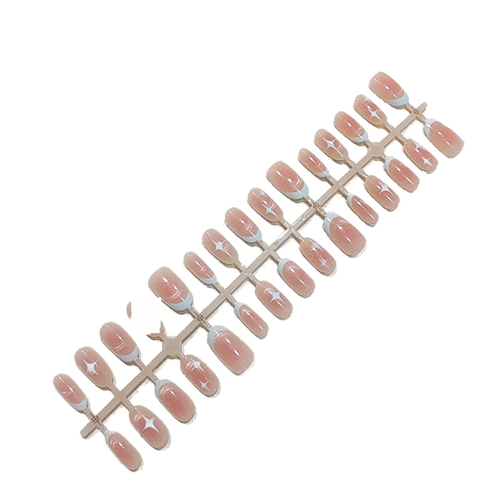 Faux Ongles Courts Ovales Œil de Chat Design Ciel Étoilé Rose