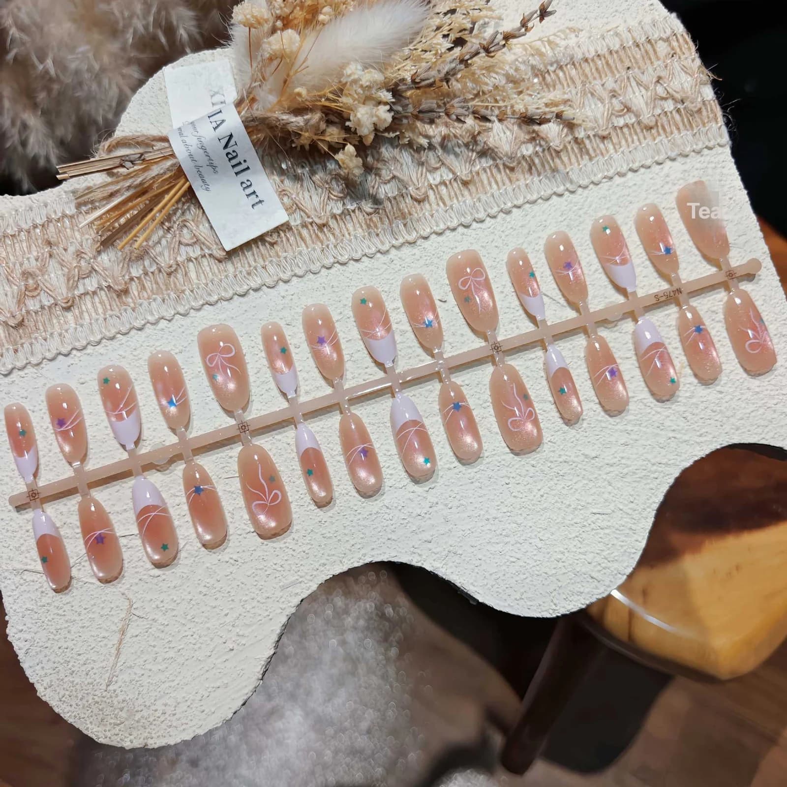 Faux Ongles Press-On Œil de Chat Rose Poudré, 30 Pièces, Réutilisables