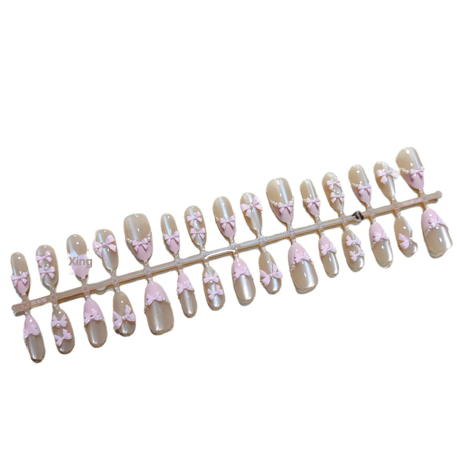Faux ongles papillon rose œil de chat paillettes nœud