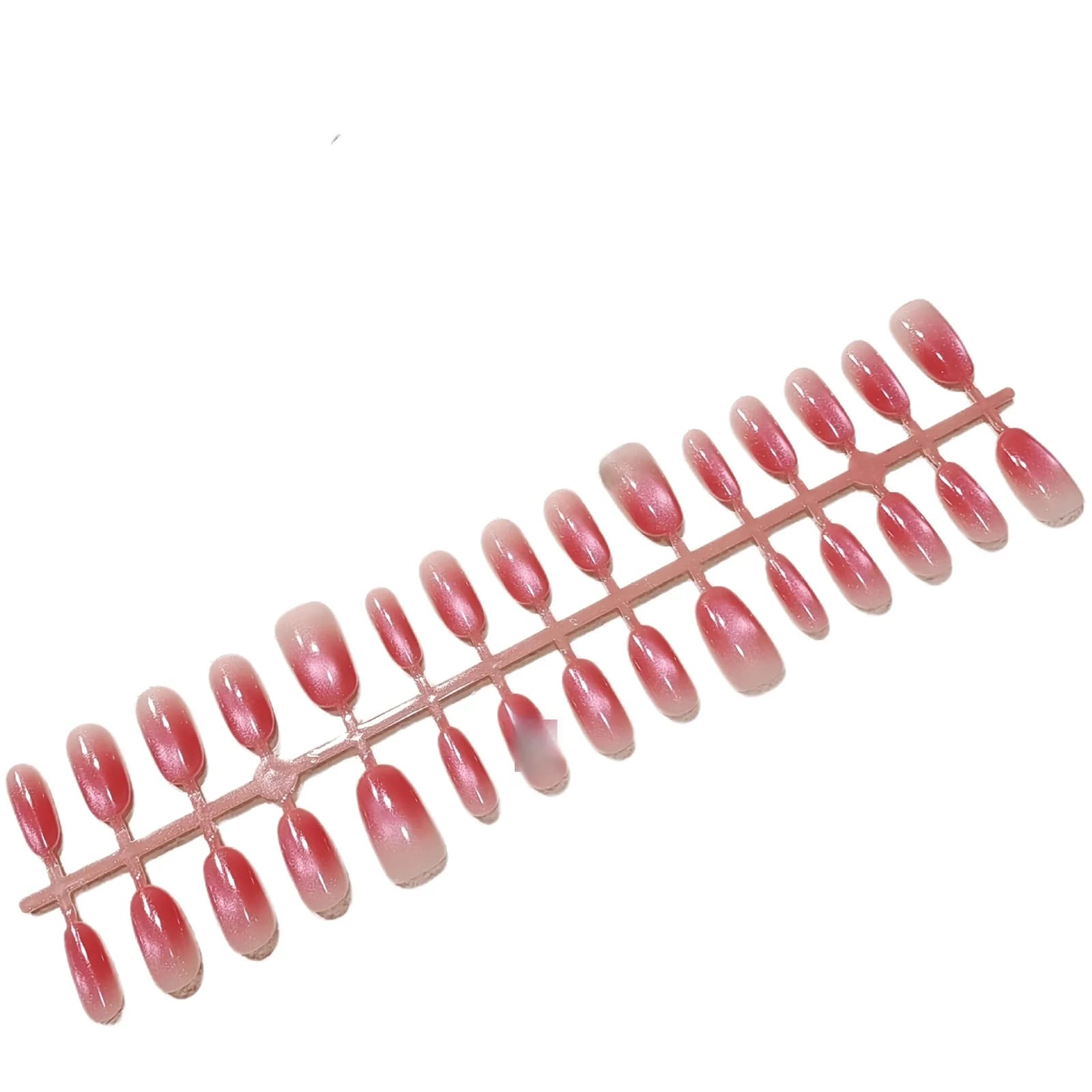 Faux ongles œil de chat courts/moyens ovales rouge pailleté