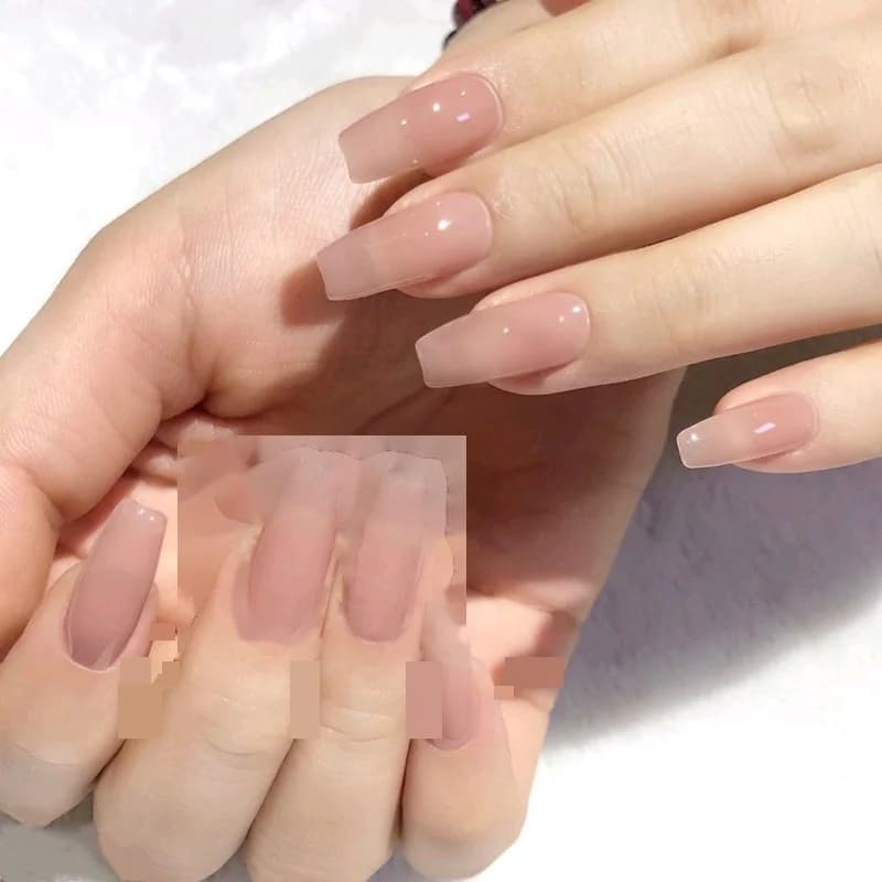 Faux Ongles Longs Cercueil Nude Translucide Gel Couleur Unie