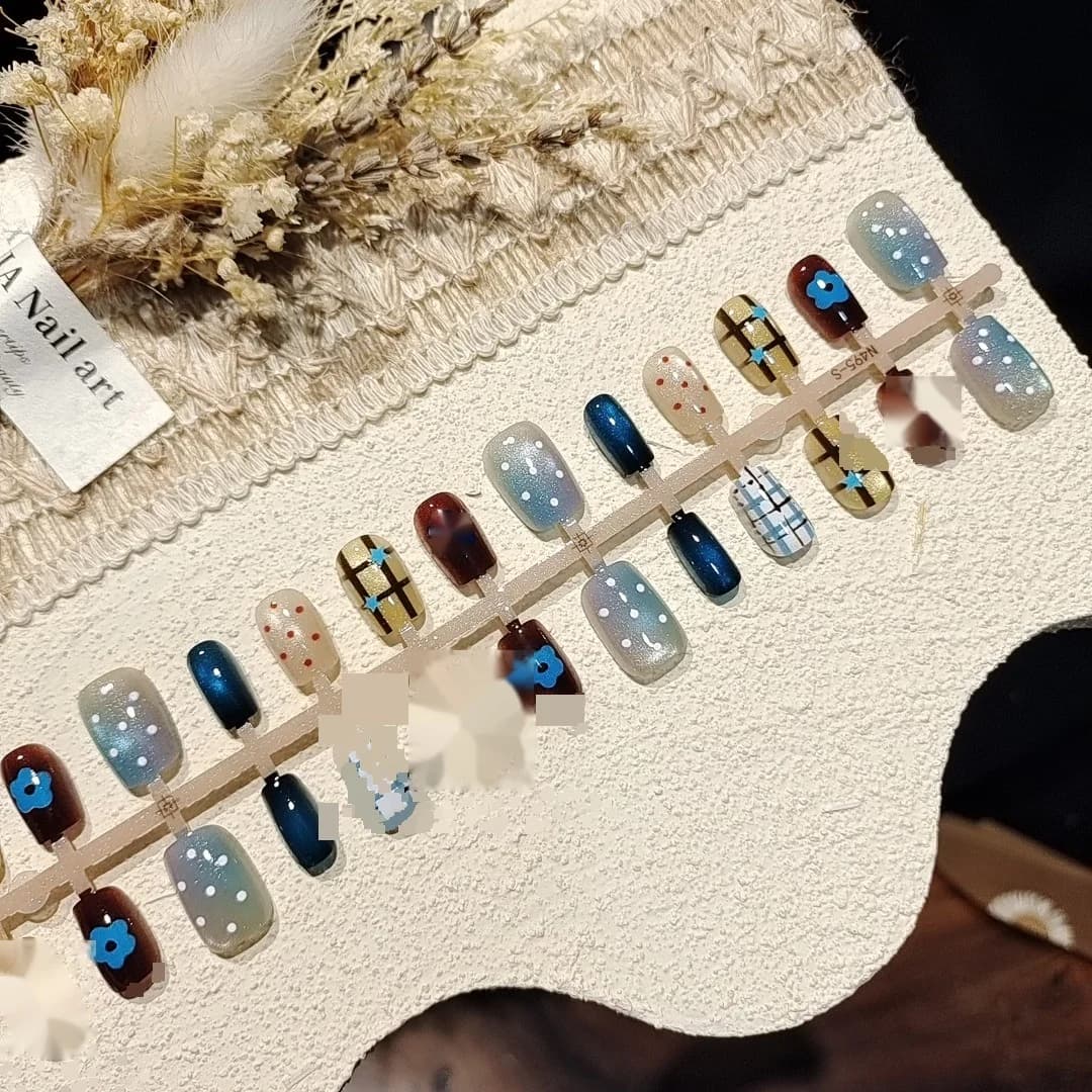 Faux ongles œil de chat avec paillettes étoilées, forme ballerine courte