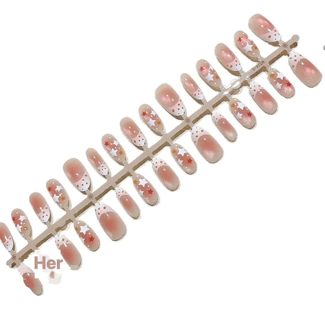 Faux Ongles Œil de Chat Perles de Verre Ovales Moyennes Style Estival Frais