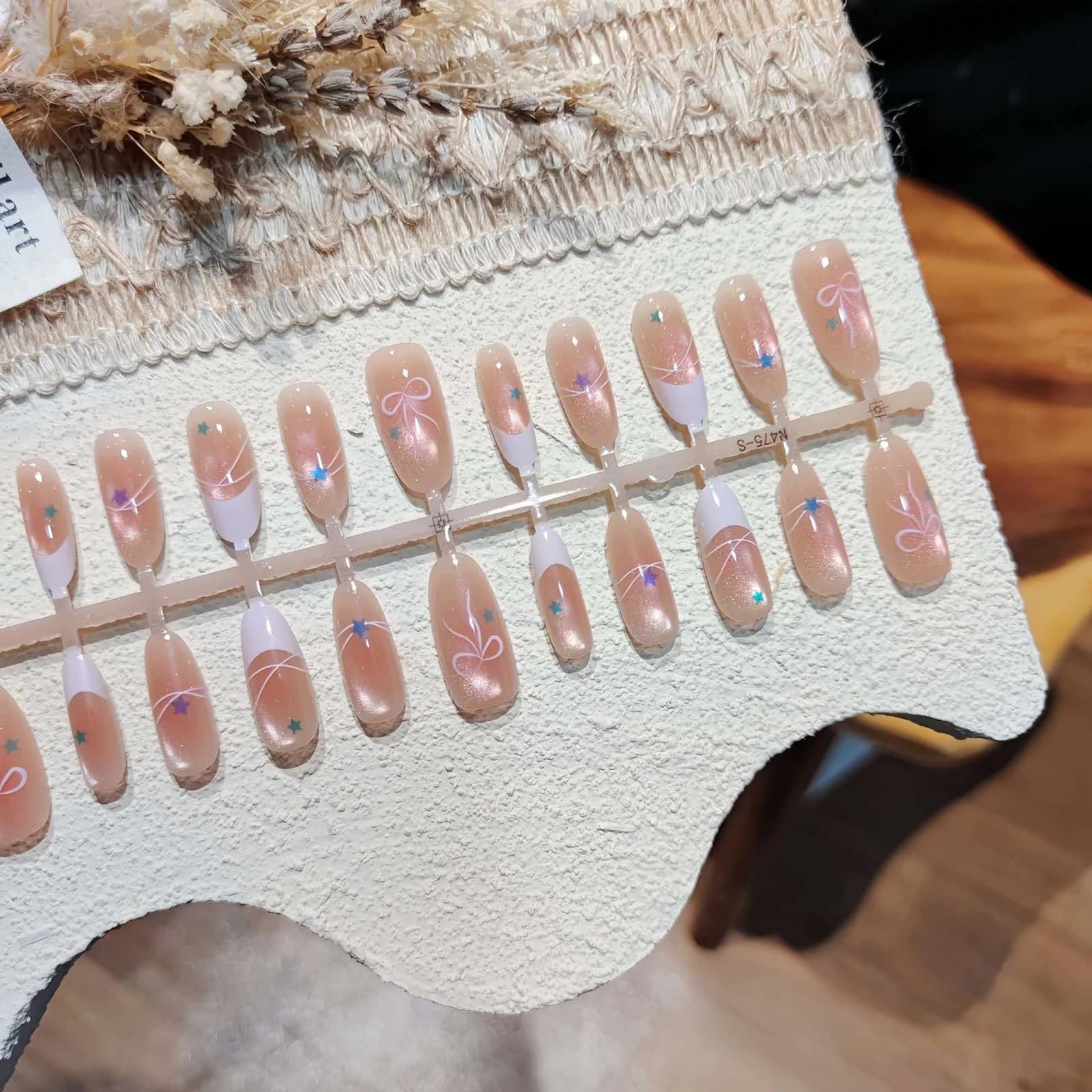 Faux Ongles Press-On Œil de Chat Rose Poudré, 30 Pièces, Réutilisables