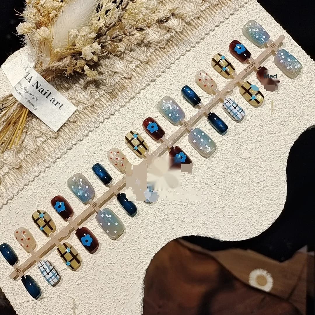 Faux ongles œil de chat avec paillettes étoilées, forme ballerine courte