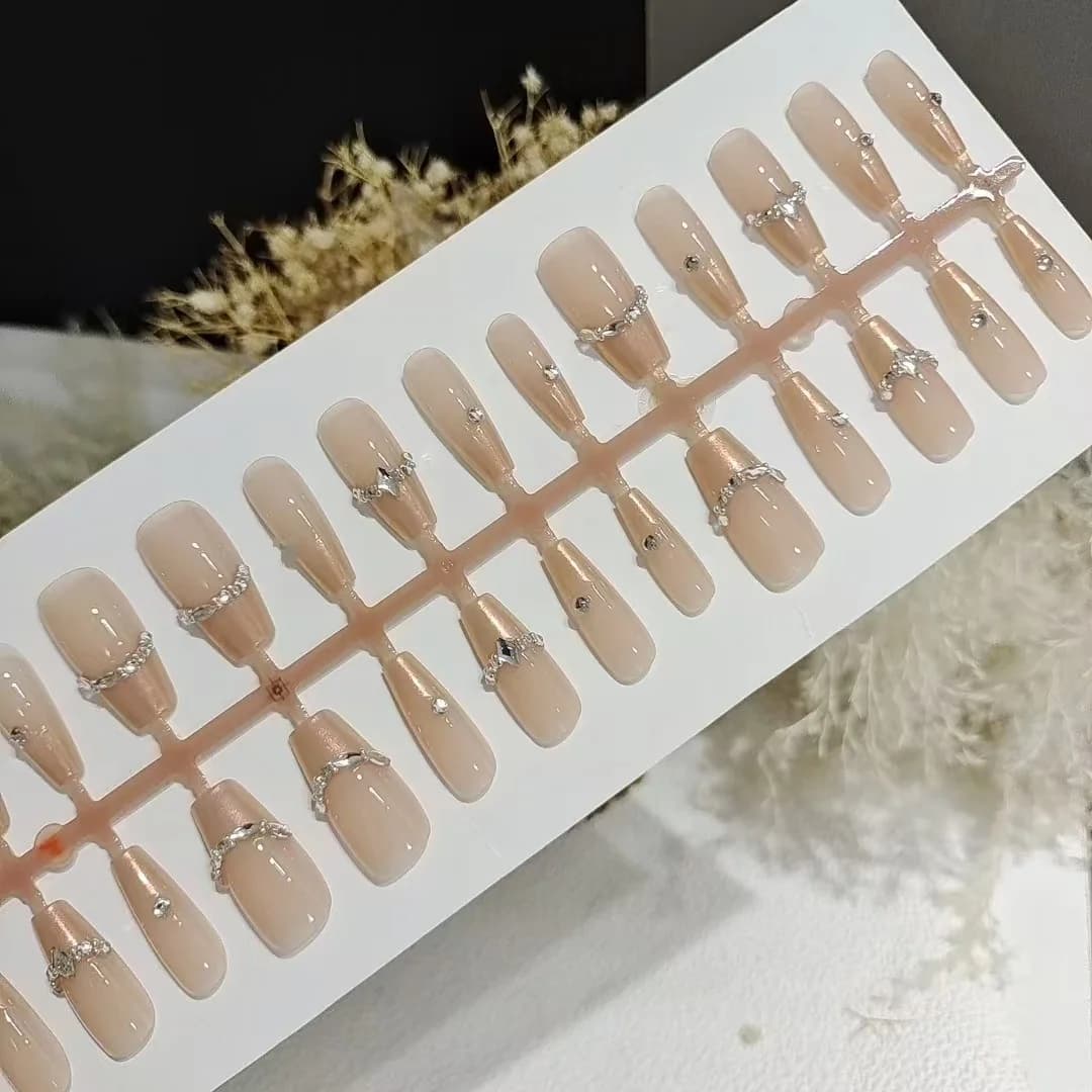 Faux Ongles French Manucure Strass 30 Pièces