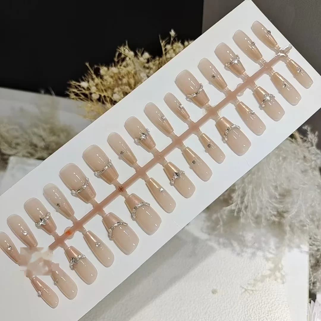 Faux Ongles French Manucure Strass 30 Pièces