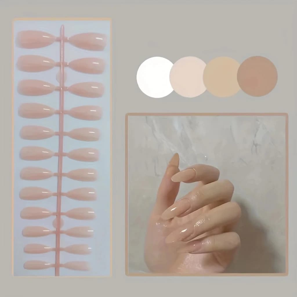 Faux ongles trapézoïdaux brillants, couleur unie, longueur courte, boîte de 24 pièces