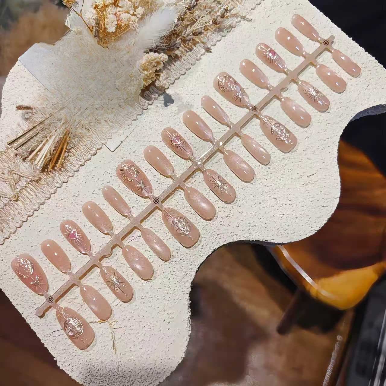 Faux Ongles Œil de Chat Ovale Moyen Paillettes Dégradé