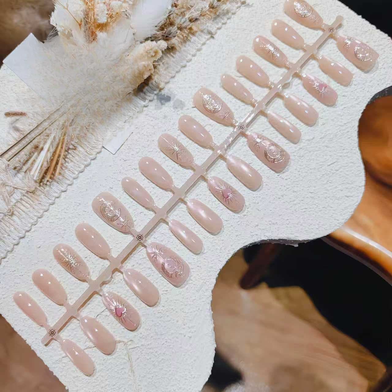 Faux Ongles Œil de Chat Ovale Moyen Paillettes Dégradé
